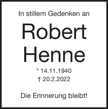 Traueranzeige von Robert Henne von Heidenheimer Zeitung