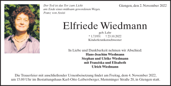 Traueranzeige von Elfriede Wiedmann von Heidenheimer Zeitung