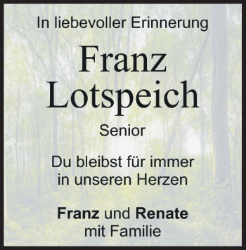 Traueranzeige von Franz Lotspeich von Heidenheimer Zeitung