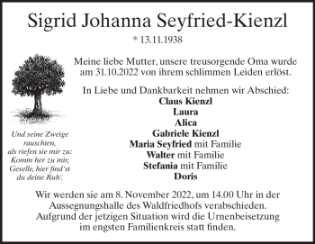Traueranzeige von Sigrid Johanna Seyfried-Kienzl von Heidenheimer Zeitung
