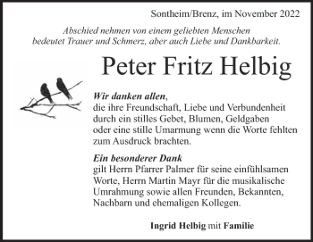Traueranzeige von Peter Fritz Helbig von Heidenheimer Zeitung