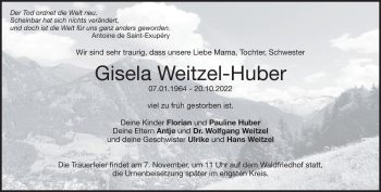 Traueranzeige von Gisela Weitzel-Huber von Heidenheimer Zeitung
