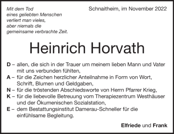 Traueranzeige von Heinrich Horvath von Heidenheimer Zeitung