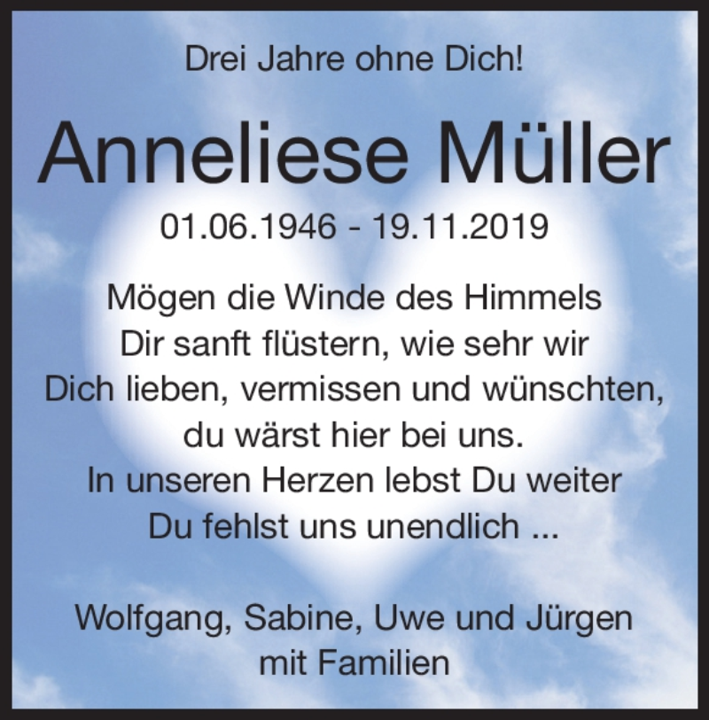  Traueranzeige für Anneliese Müller vom 19.11.2022 aus Heidenheimer Zeitung