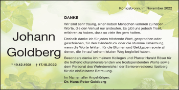 Traueranzeige von Johann Goldberg von Heidenheimer Zeitung