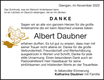 Traueranzeige von Albert Daubner von Heidenheimer Zeitung