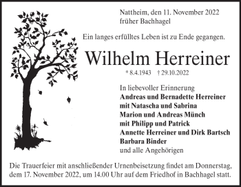 Traueranzeige von Wilhelm Herreiner von Heidenheimer Zeitung