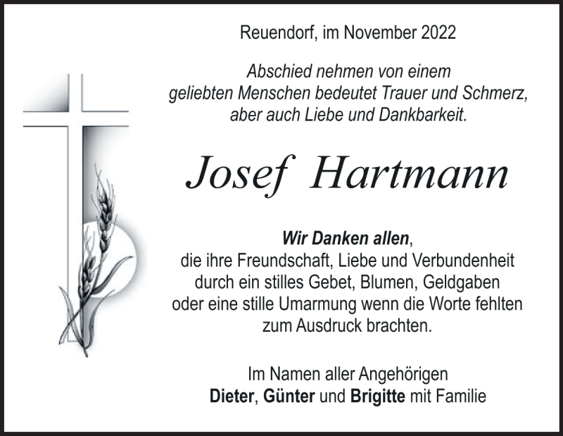  Traueranzeige für Josef Hartmann vom 26.11.2022 aus Heidenheimer Zeitung