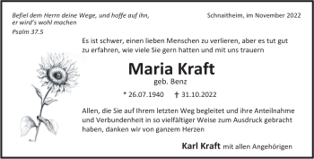 Traueranzeige von Maria Kraft von Heidenheimer Zeitung