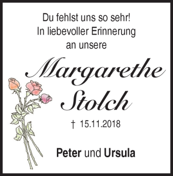 Traueranzeige von Margarethe Stolch von Heidenheimer Zeitung