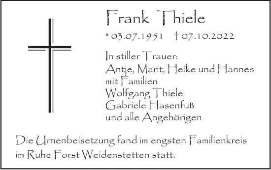 Traueranzeige von Frank Thiele von Heidenheimer Zeitung