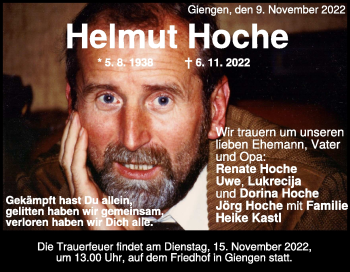 Traueranzeige von Helmut Hoche von Heidenheimer Zeitung