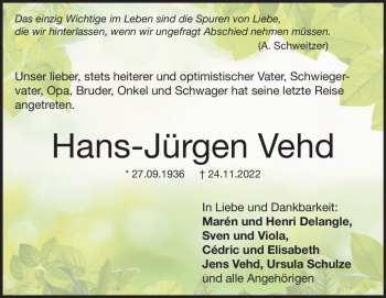 Anzeige Hans-Jürgen Vehd