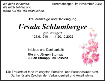 Traueranzeige von Ursula Schlumberger von Heidenheimer Zeitung
