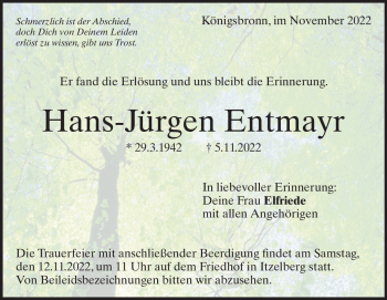 Traueranzeige von Hans-Jürgen Entmayr von Heidenheimer Zeitung