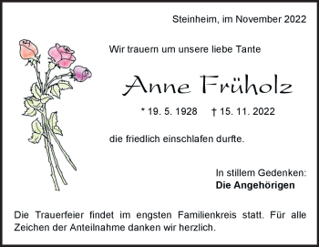 Traueranzeige von Anne Früholz von Heidenheimer Zeitung