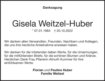 Traueranzeige von Gisela Weitzel-Huber von Heidenheimer Zeitung