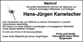 Traueranzeige von Hans-Jürgen Kanwischer von Heidenheimer Zeitung