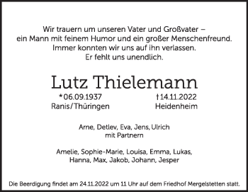 Traueranzeige von Lutz Thielemann von Heidenheimer Zeitung