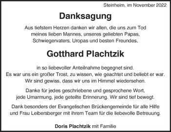 Traueranzeige von Gotthard Plachtzik von Heidenheimer Zeitung