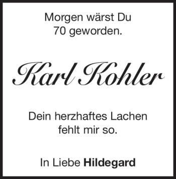 Traueranzeige von Karl Kohler von Heidenheimer Zeitung