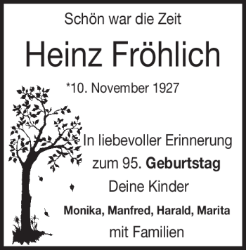 Traueranzeige von Heinz Fröhlich von Heidenheimer Zeitung