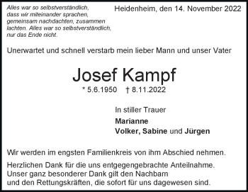 Traueranzeige von Josef Kampf von Heidenheimer Zeitung