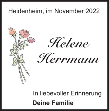 Traueranzeige von Helene Herrmann von Heidenheimer Zeitung