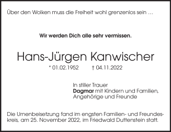 Traueranzeige von Hans-Jügen Kanwischer von Heidenheimer Zeitung