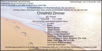 Traueranzeige von Christhild Zimmer von Heidenheimer Zeitung