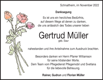 Traueranzeige von Gertrud Müller von Heidenheimer Zeitung