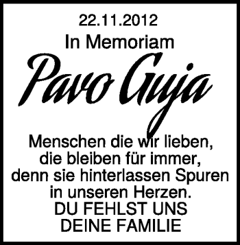 Traueranzeige von Pavo Guja von Heidenheimer Zeitung