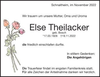 Traueranzeige von Else Theilacker von Heidenheimer Zeitung