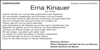 Traueranzeige von Erna Kinauer von Heidenheimer Zeitung