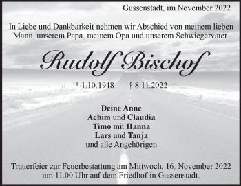 Traueranzeige von Rudolf Bischof von Heidenheimer Zeitung