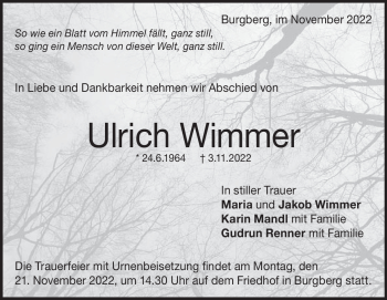 Traueranzeige von Ulrich Wimmer von Heidenheimer Zeitung