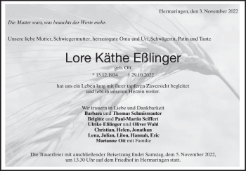 Traueranzeige von Lore Eßlinger von Heidenheimer Zeitung