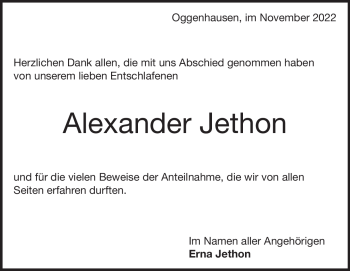 Traueranzeige von Alexander Jethon von Heidenheimer Zeitung