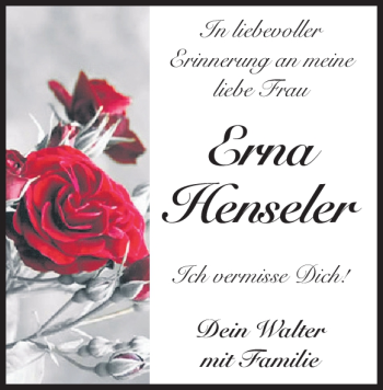 Traueranzeige von Erna Henseler von Heidenheimer Zeitung