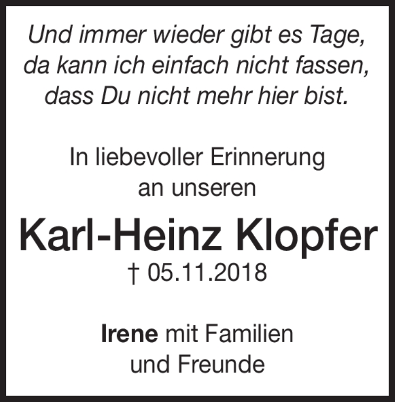  Traueranzeige für Karl-Heinz Klopfer vom 05.11.2022 aus Heidenheimer Zeitung