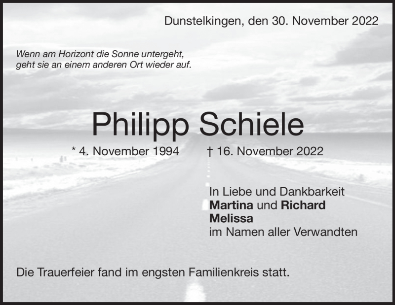  Traueranzeige für Philipp Schiele vom 30.11.2022 aus Heidenheimer Zeitung