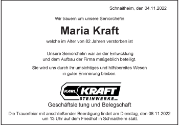 Traueranzeige von Maria Kraft von Heidenheimer Zeitung