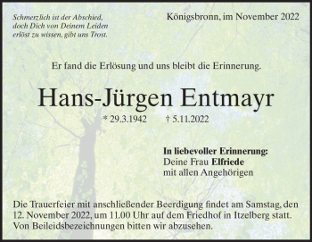 Traueranzeige von Hans-Jürgen Entmayr von Heidenheimer Zeitung