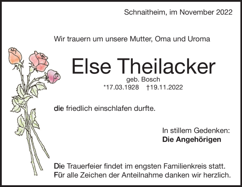  Traueranzeige für Else Theilacker vom 29.11.2022 aus Heidenheimer Zeitung