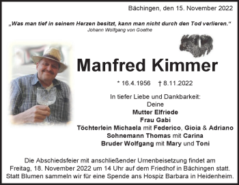 Traueranzeige von Manfred Kimmer von Heidenheimer Zeitung