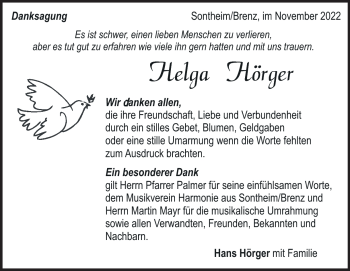 Traueranzeige von Helga Hörger von Heidenheimer Zeitung