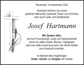 Traueranzeige von Josef Hartmann von Heidenheimer Zeitung