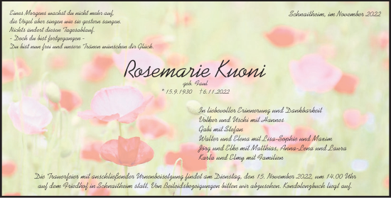 Traueranzeige von Rosemarie Kuoni von Heidenheimer Zeitung