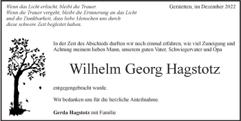 Traueranzeige von Wilhelm Georg Hagstotz von Heidenheimer Zeitung