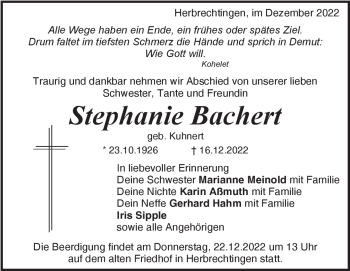 Traueranzeige von Stephanie Bachert von Heidenheimer Zeitung